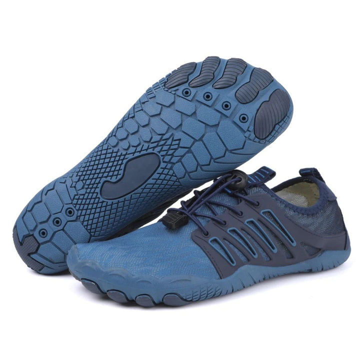 Lightweight men's walking shoes with a flexible sole, offering barefoot comfort & breathable design for outdoor summer.