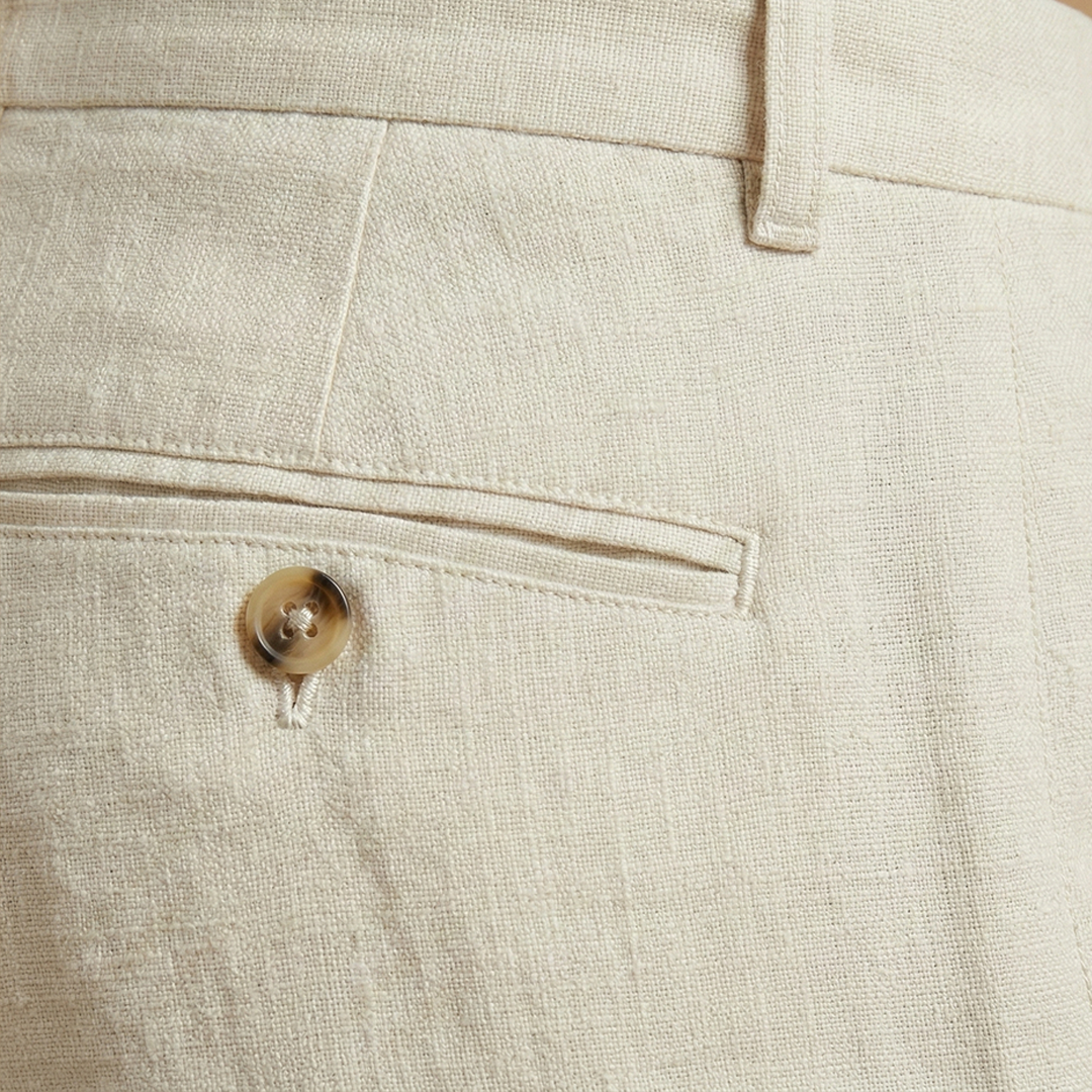 Lightweight men's black linen blend pants, offering comfort and style in summer.