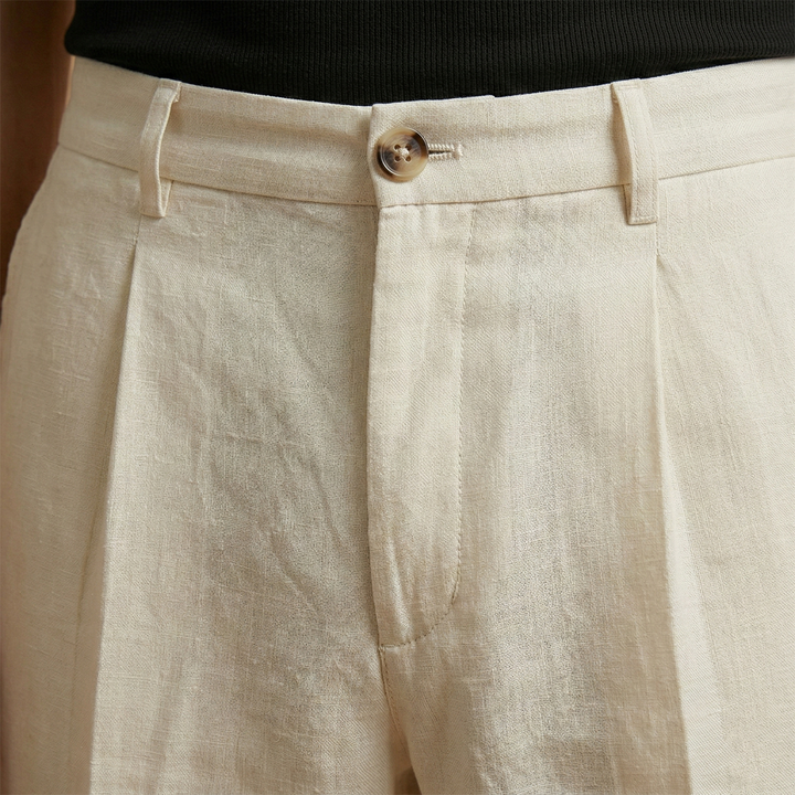 Men's white linen blend casual trousers, perfect for a relaxed summer look.