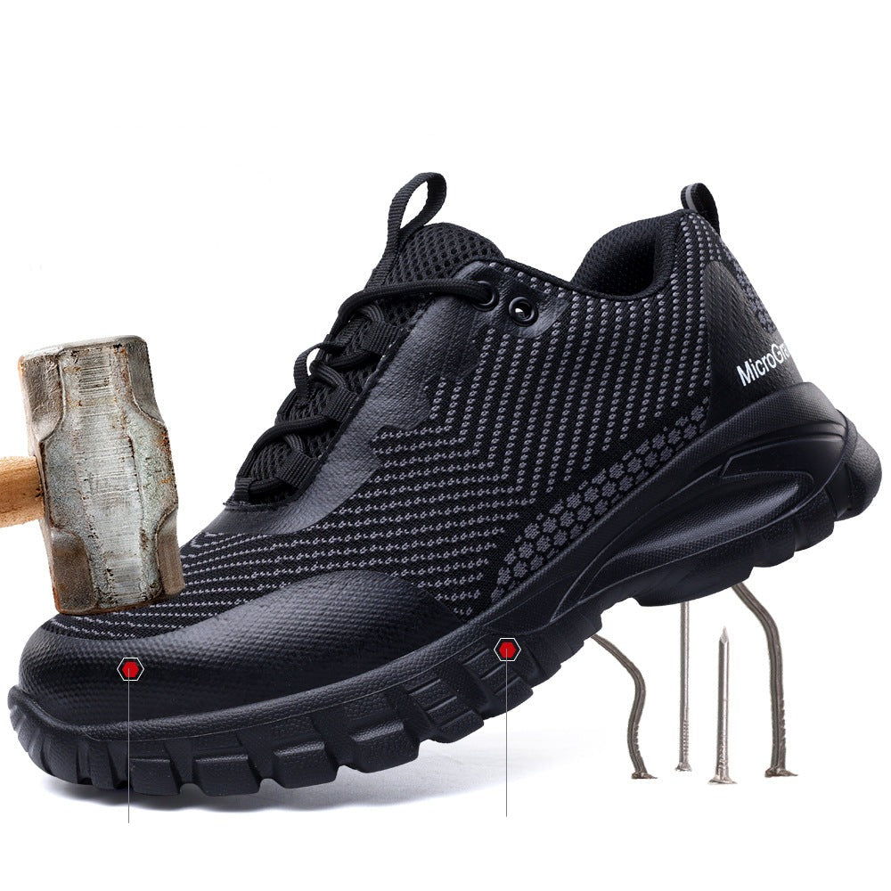 Durable men's work safety shoes for construction; steel toe, slip-resistant, water-resistant & comfortable.
