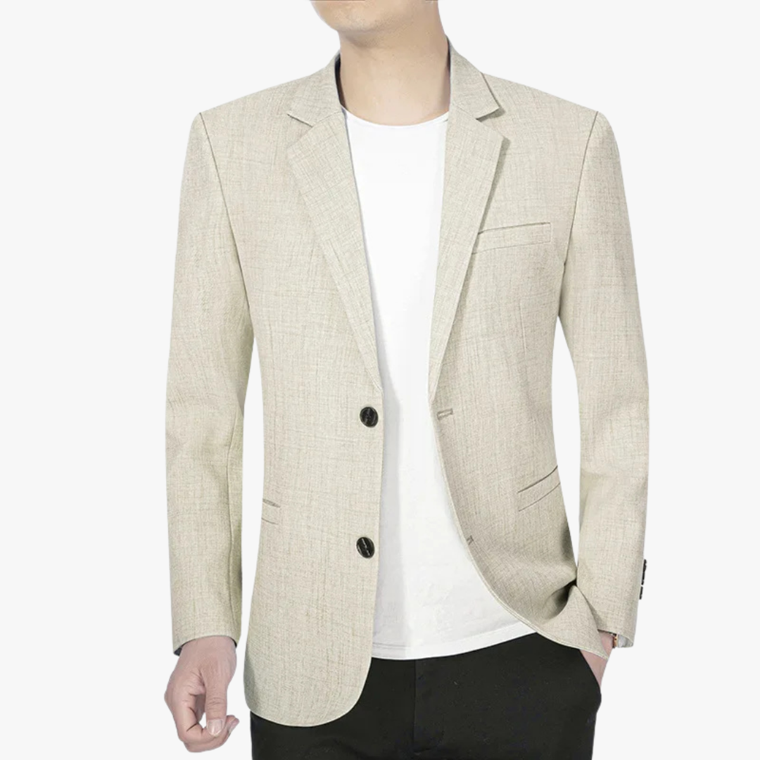 Stylish men's lightweight blazer with a single button, tailored fit for modern spring and smart casual outfits.