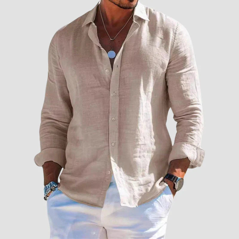 Stylish men's green long sleeve button-down shirt for casual comfort. A versatile top for men's everyday fashion.