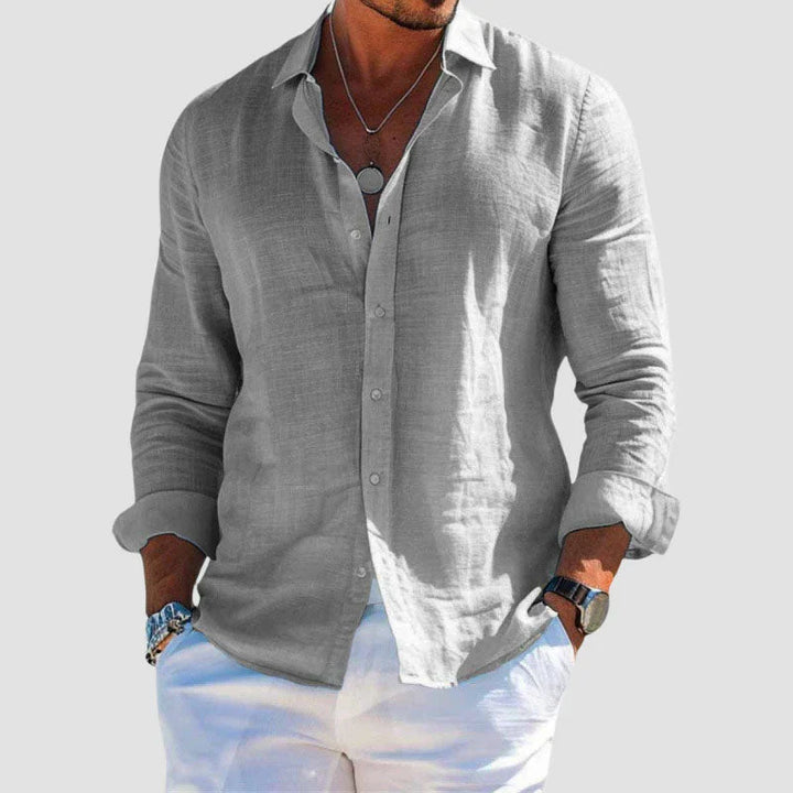 Men's smart casual long sleeve button-down shirt in plaid, ideal for summer & versatile everyday wear.