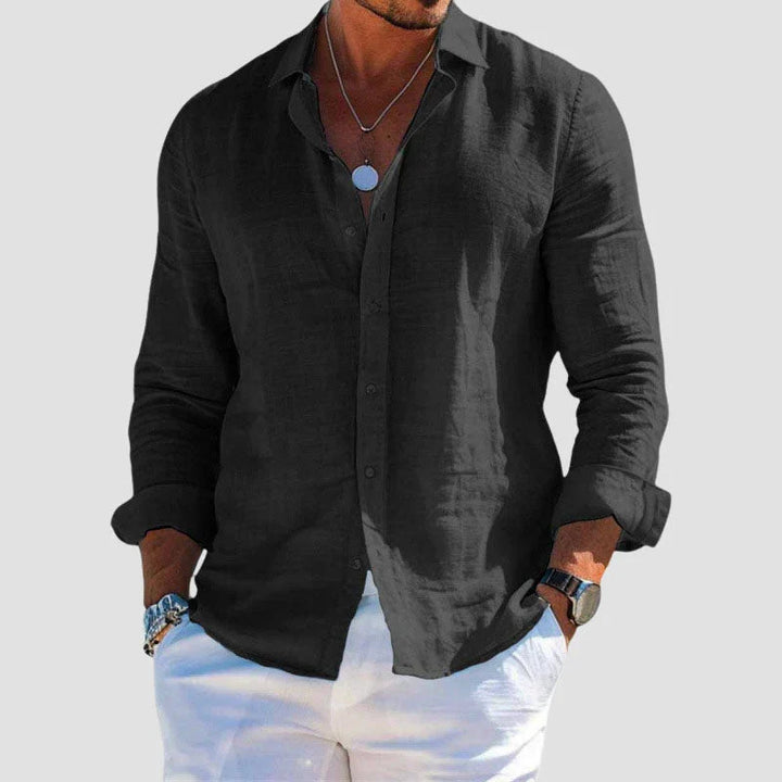 Comfortable men's long sleeve button-down shirt, a lightweight casual top for versatile men's fashion.