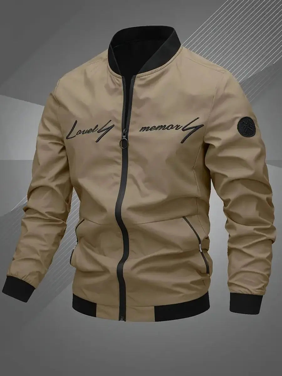 Fall men's lightweight bomber jacket, effortless zip-up outerwear with baseball collar.
