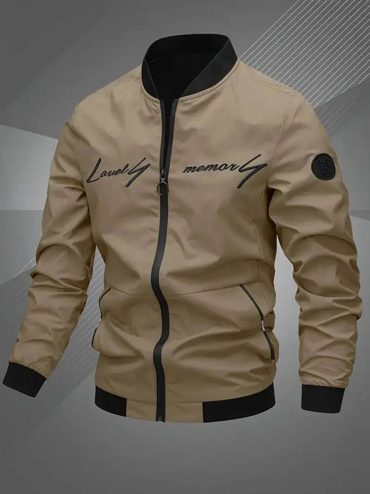 Fall men's lightweight bomber jacket, effortless zip-up outerwear with baseball collar.