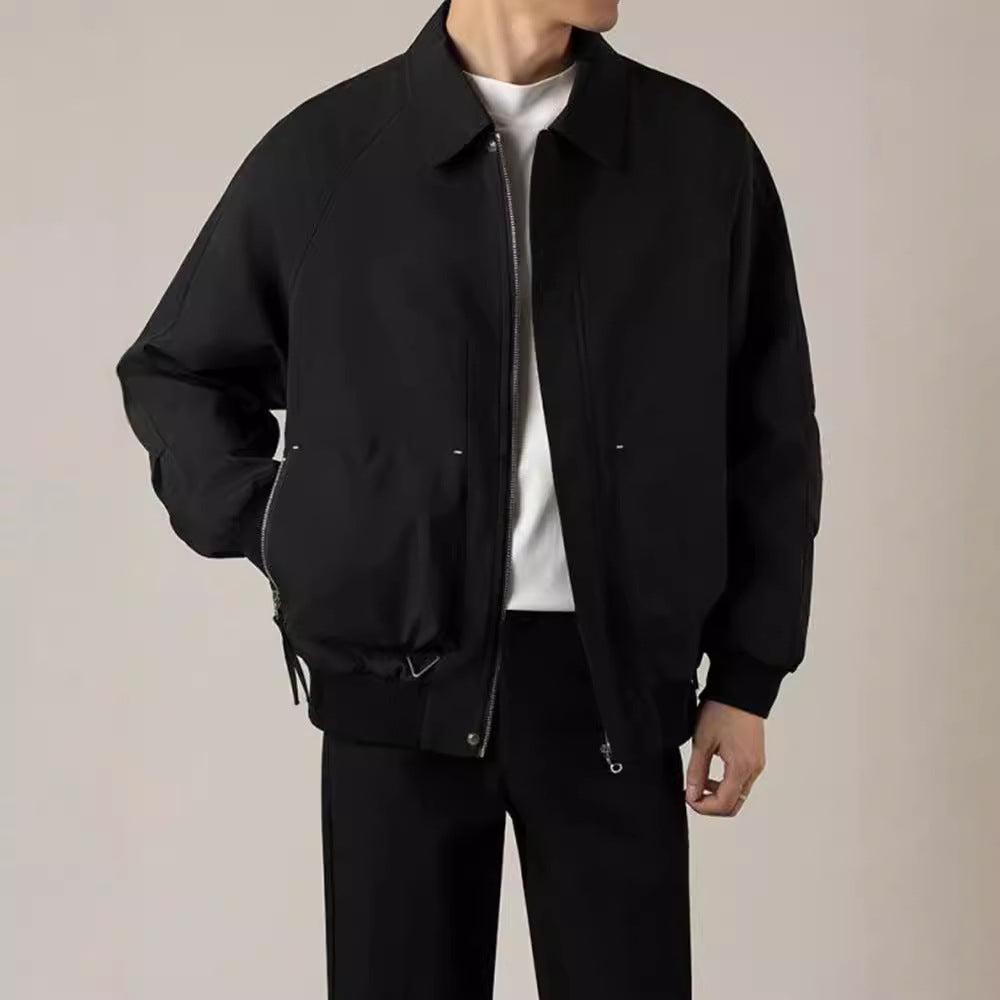 Modern men's zip-up bomber jacket. Lightweight casual outerwear for a stylish spring/autumn look.