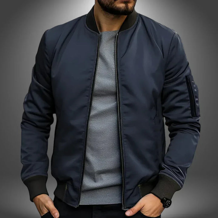 Men's lightweight bomber jacket in black, ideal as a stylish everyday windbreaker and casual outerwear.