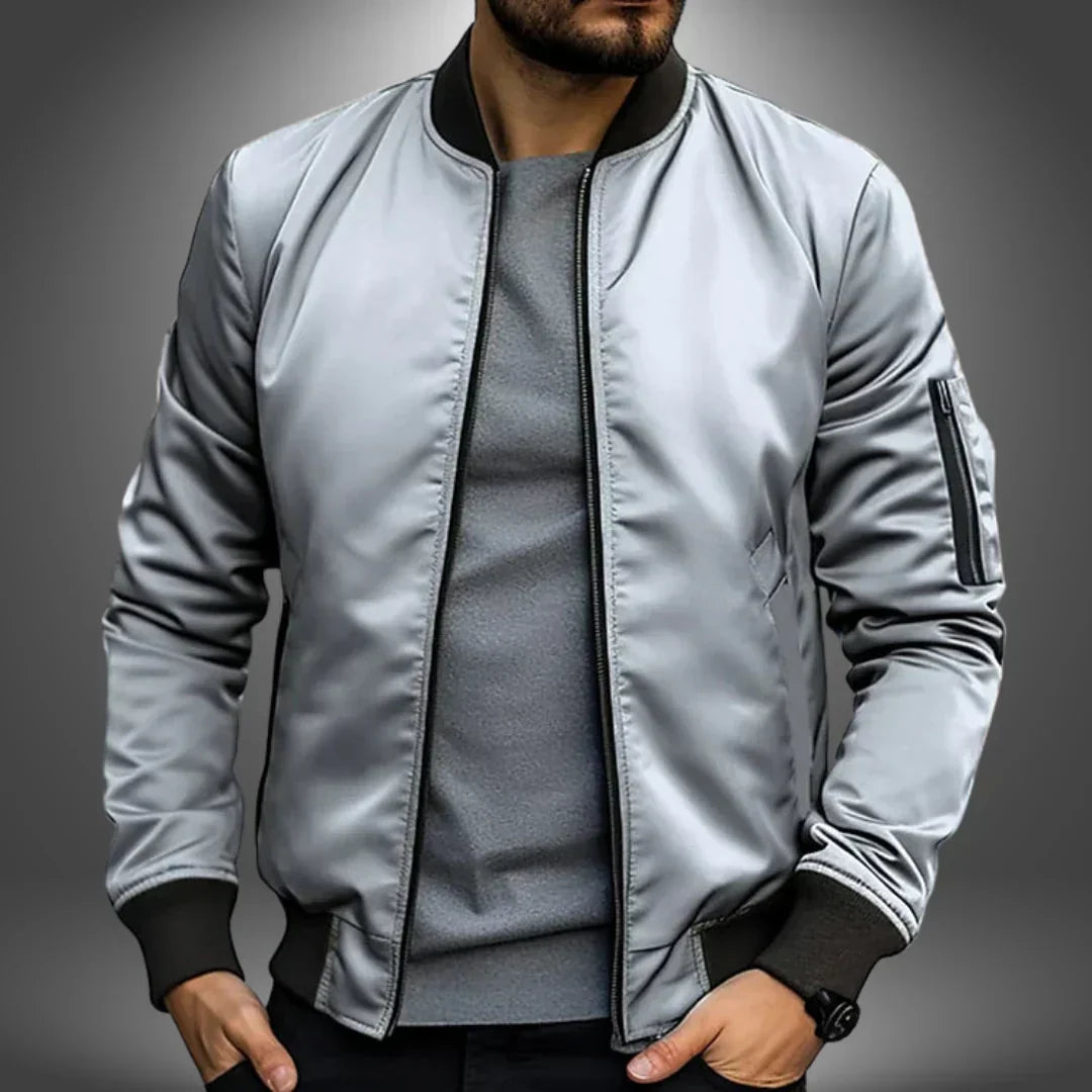 Menswear bomber jacket, a sleek lightweight windbreaker, ideal for stylish everyday casual outerwear.