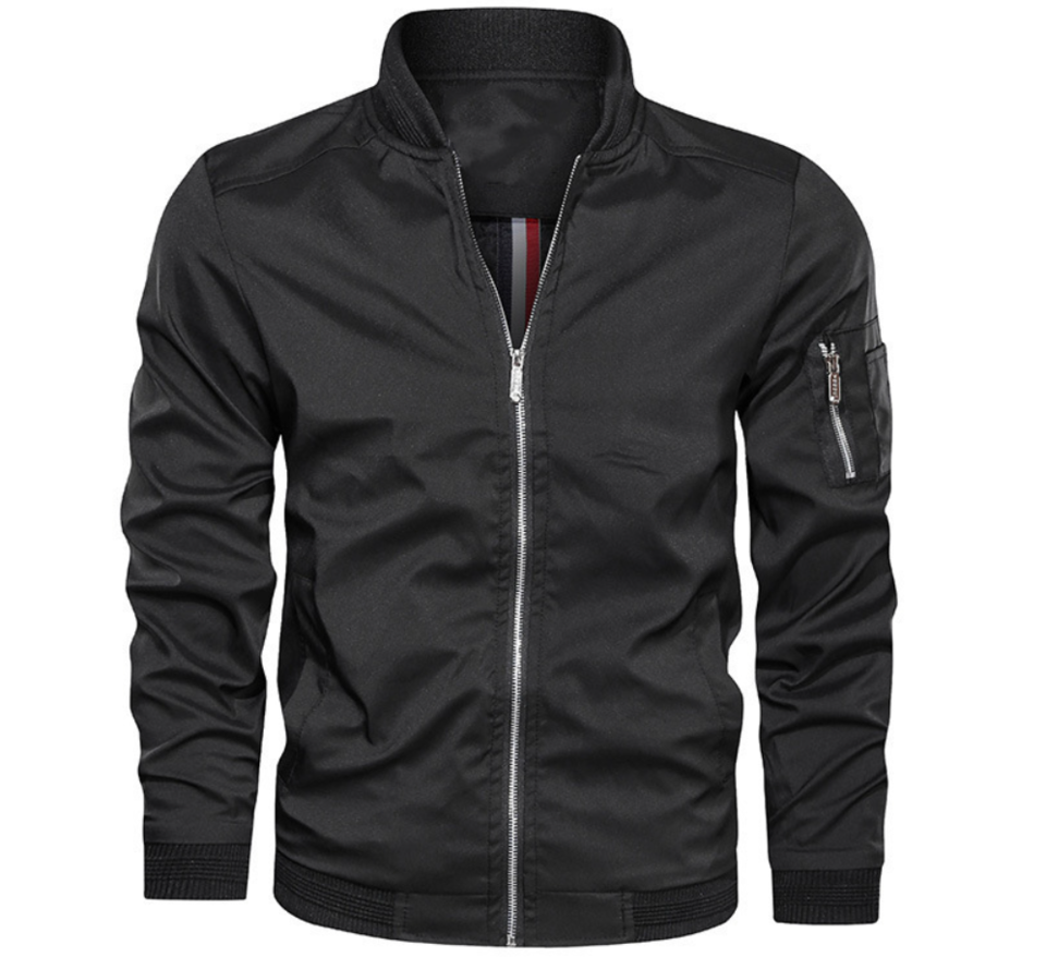 Men's lightweight bomber jacket in black, ideal for casual wear and streetwear.