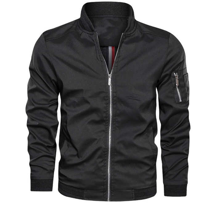 Men's lightweight bomber jacket in black, ideal for casual wear and streetwear.
