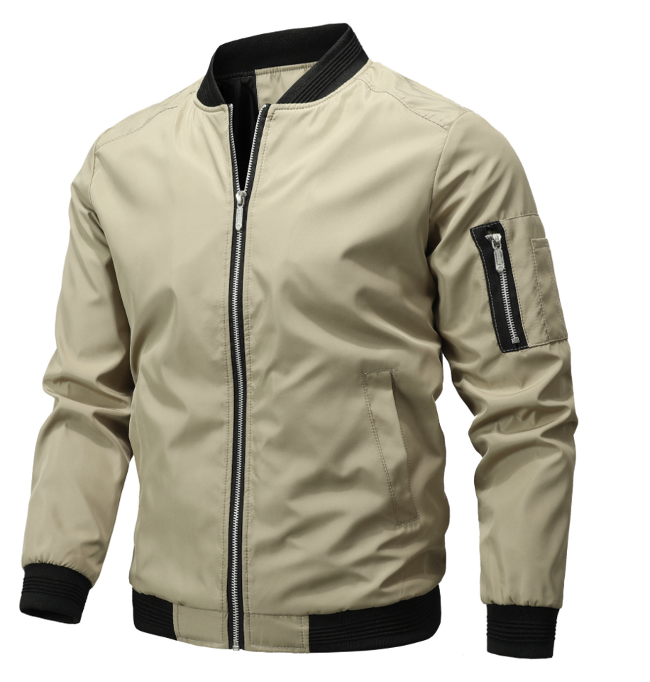 Stylish men's fashion bomber jacket, comfortable and versatile outerwear for everyday use.