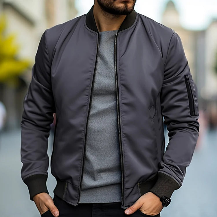 Men's lightweight bomber jacket in classic navy, perfect for casual spring or autumn outerwear. Versatile menswear.