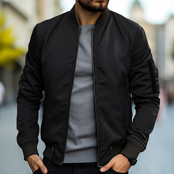 Effortless men's lightweight bomber jacket. Versatile outerwear, great for casual spring & autumn layering.