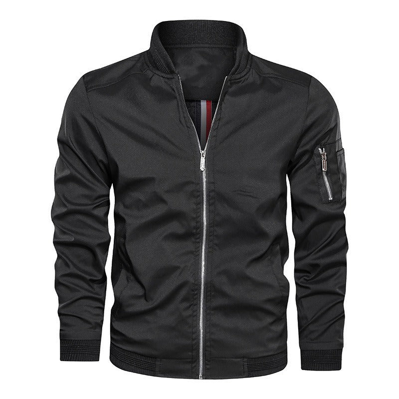 Men's lightweight bomber jacket with secure zip pockets, ideal for versatile casual spring & fall outerwear.