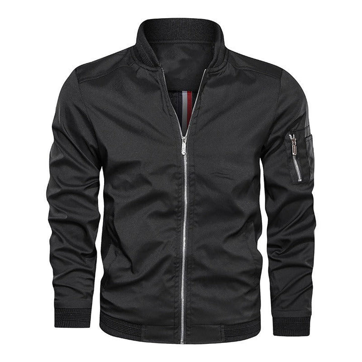 Men's lightweight bomber jacket with secure zip pockets, ideal for versatile casual spring & fall outerwear.