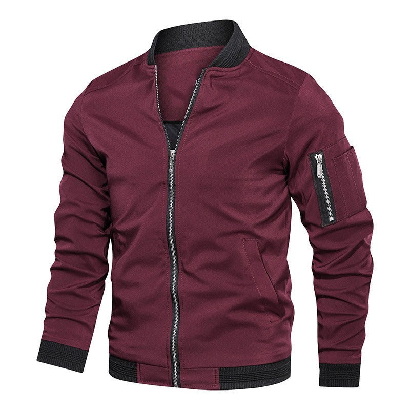 Stylish men's lightweight bomber jacket featuring secure zip pockets, perfect for modern urban fashion.
