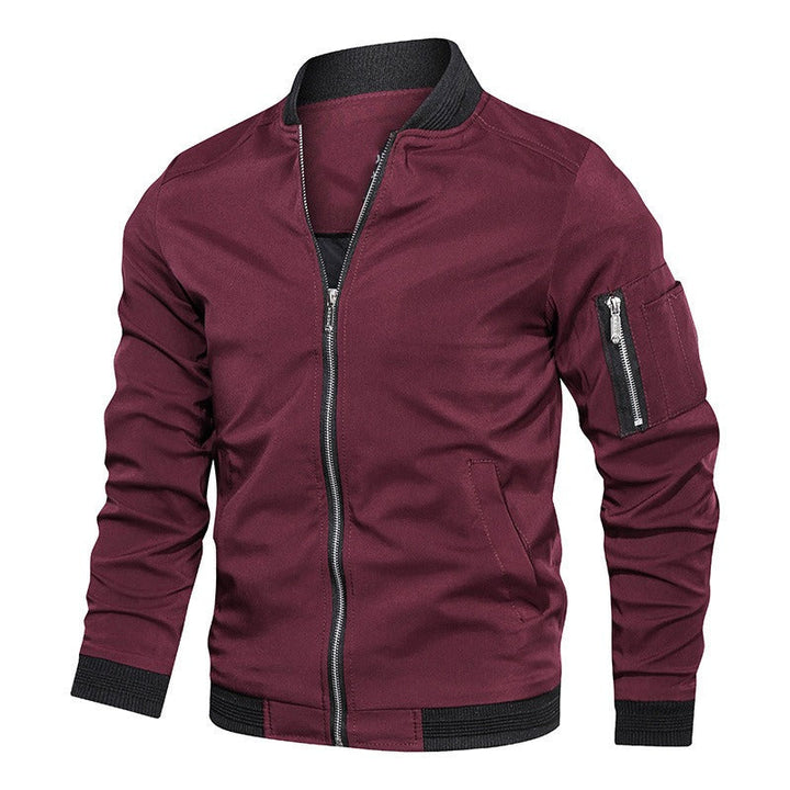 Stylish men's lightweight bomber jacket featuring secure zip pockets, perfect for modern urban fashion.