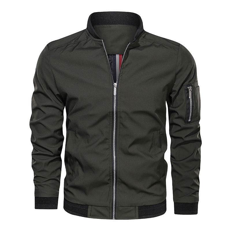 Versatile men's lightweight bomber jacket, essential outerwear with functional secure zip pockets.