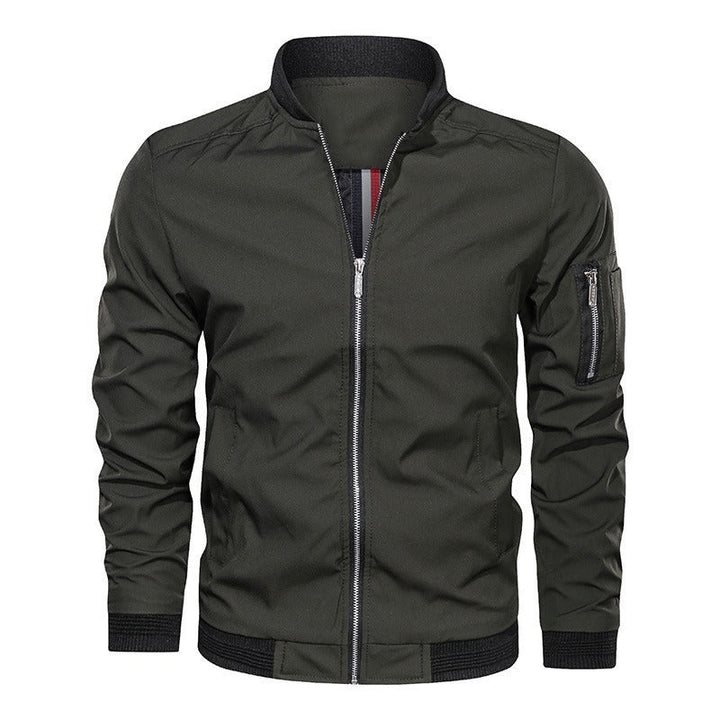 Versatile men's lightweight bomber jacket, essential outerwear with functional secure zip pockets.
