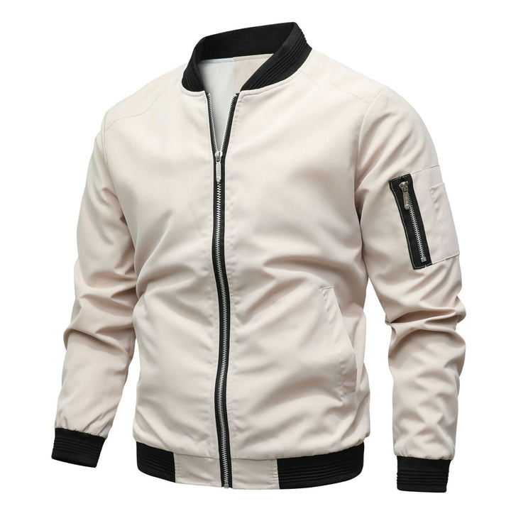 Sleek men's lightweight bomber jacket with secure zip pockets, perfect for stylish casual layering.