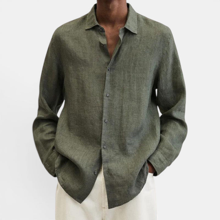 Men's long sleeve button-up shirt in breathable fabric. Elevate your smart casual summer style.