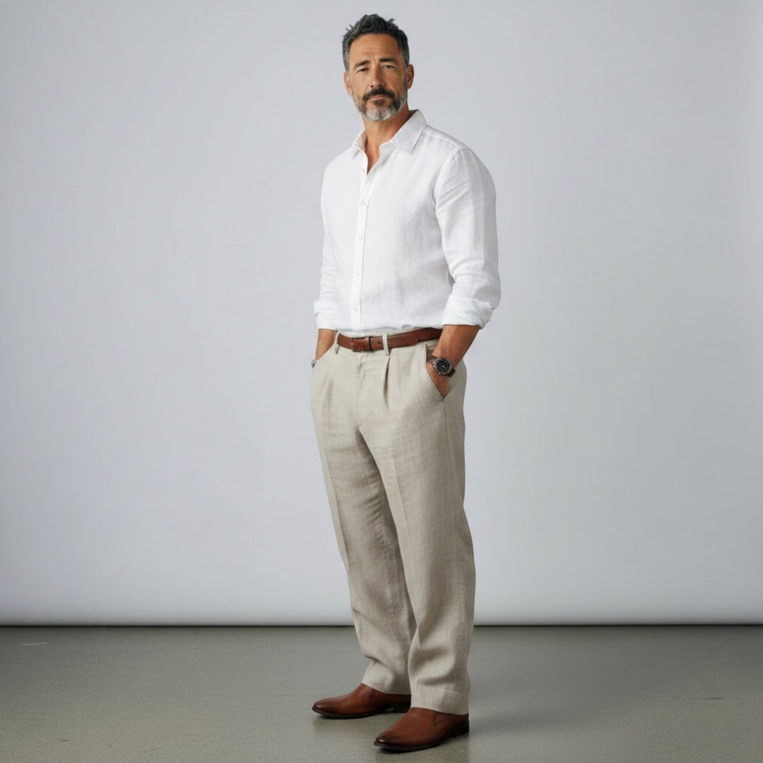 Men's lightweight business casual trousers for smart office, travel, or sophisticated daily wear.