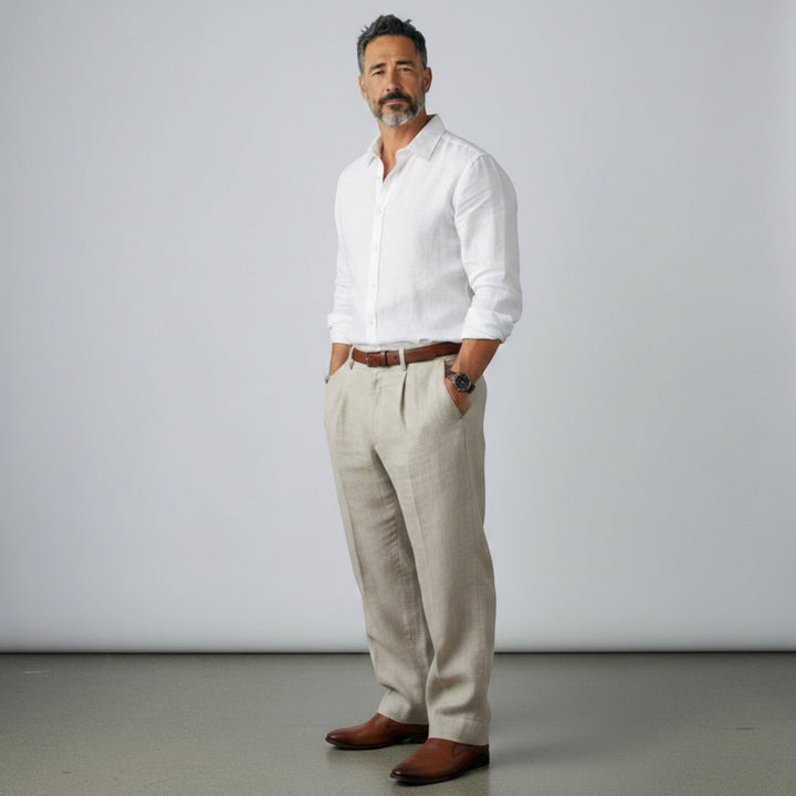 Men's lightweight business casual trousers for smart office, travel, or sophisticated daily wear.