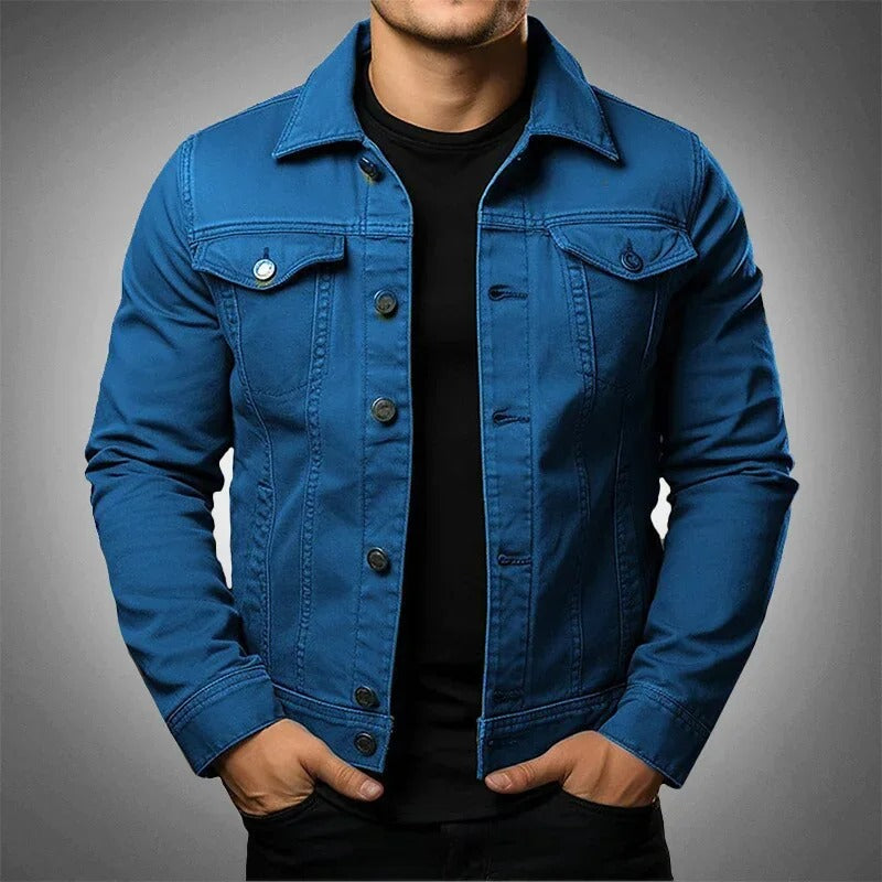 Stylish men's denim jacket, perfect lightweight casual outerwear for spring fashion.