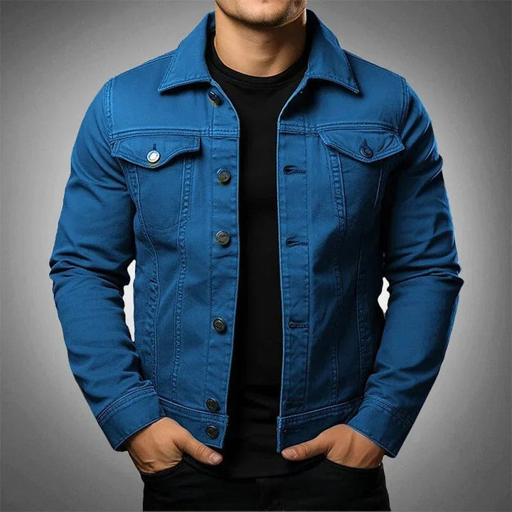 Stylish men's denim jacket, perfect lightweight casual outerwear for spring fashion.