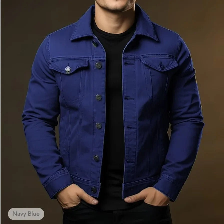 Everyday wear men's denim jacket, a versatile layering piece for spring outfits.