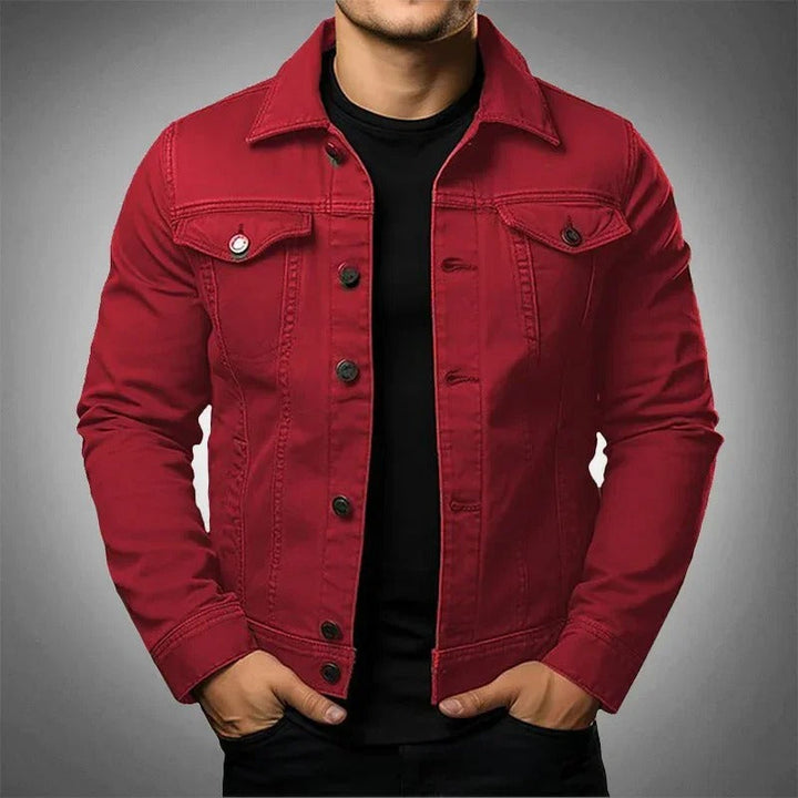 Blue denim jacket for men, perfect lightweight casual outerwear for spring layering.