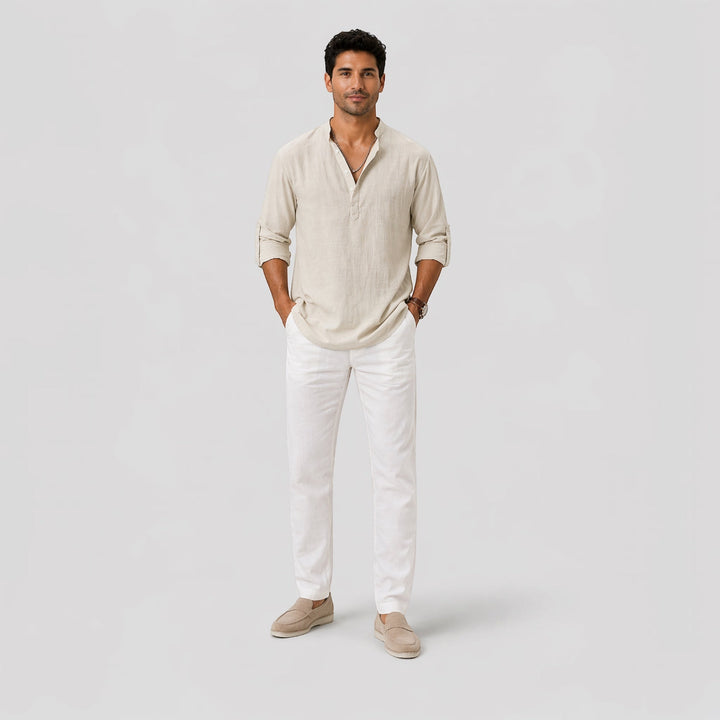 Versatile men's short sleeve Henley shirt, lightweight and breathable for spring and summer casual wear.
