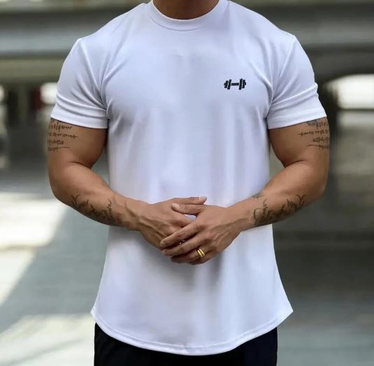 Close-up of the soft fabric on a men's lightweight casual t-shirt.