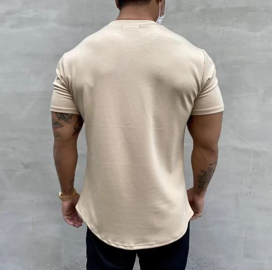 Back view of a lightweight men's t-shirt, highlighting its breathable design.