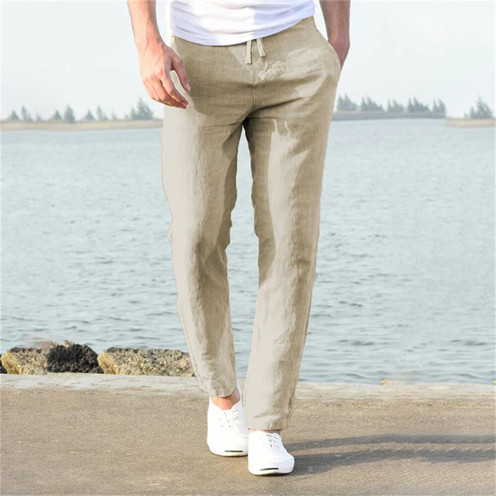 Soft, lightweight men's casual trousers, comfortable everyday pants for summer style.