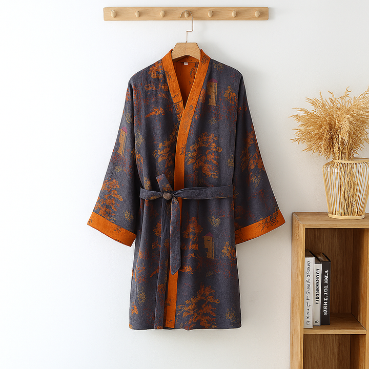 Men's lightweight cotton kimono robe, perfect for comfortable lounging and summer relaxation.