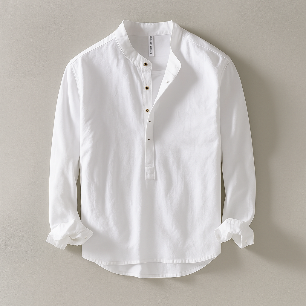 Comfortable men's summer shirt, lightweight cotton linen fabric with a stylish mandarin collar design.