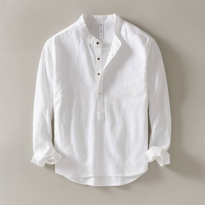 Comfortable men's summer shirt, lightweight cotton linen fabric with a stylish mandarin collar design.