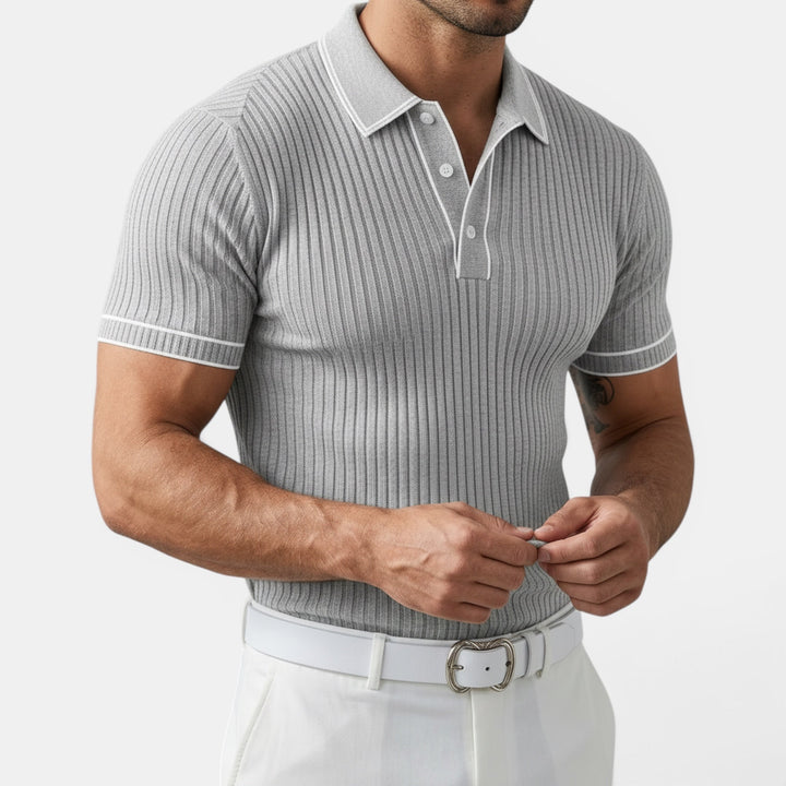 Ribbed knit men's cotton polo, a comfortable and classic short-sleeve top.