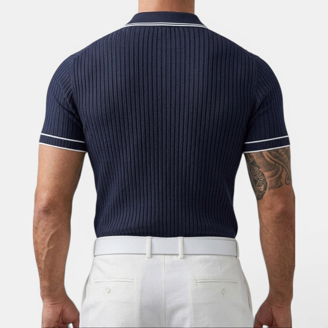 Comfortable men's cotton polo with ribbed collar, perfect for casual fashion.