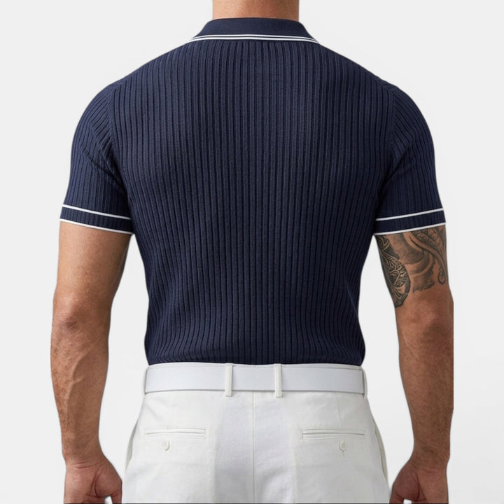 Comfortable men's cotton polo with ribbed collar, perfect for casual fashion.
