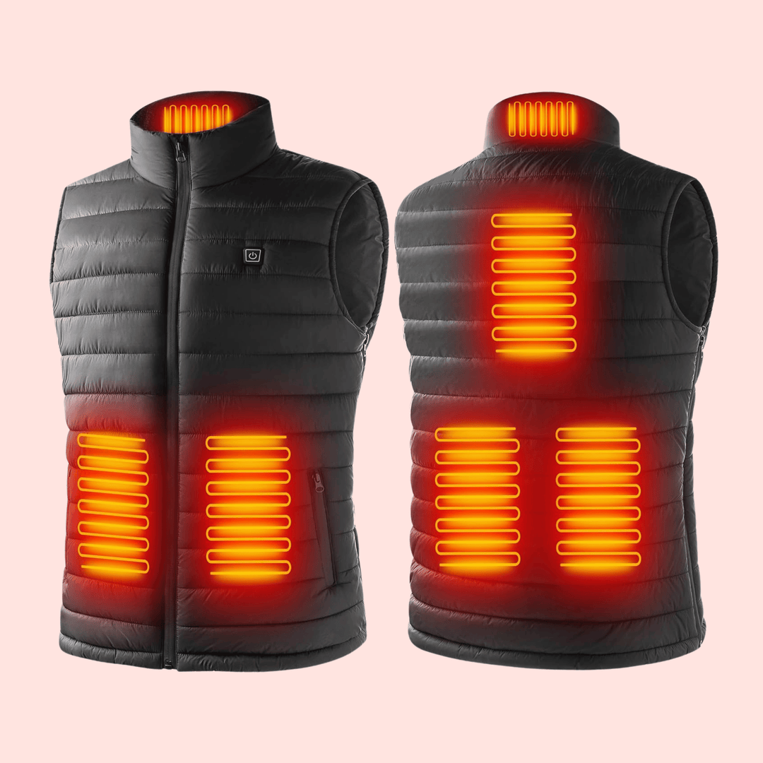 Active man wearing a men's heated vest, perfect for cold weather hiking, camping, and outdoor gear.