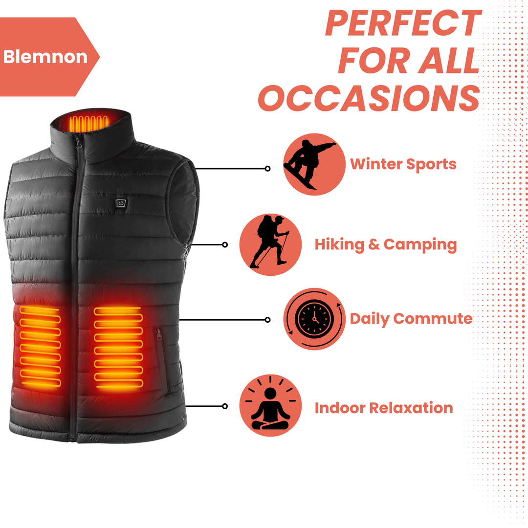 Stylish men's heated gilet providing essential core warmth for cold weather and active wear.