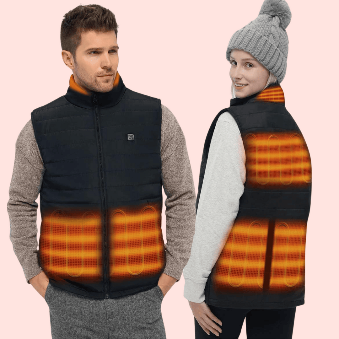 Dark grey men's heated vest, an ideal body warmer for hiking, camping, and severe cold weather.