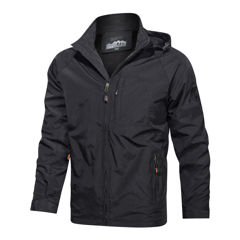 Everyday men's lightweight hooded jacket, ideal for layering and year-round comfort. Modern men's fashion.