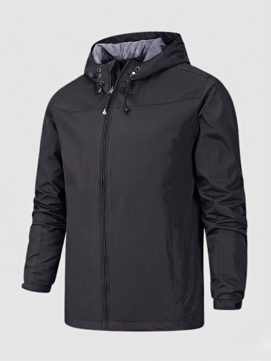 Men's lightweight hooded jacket with full zip, perfect for spring & fall outdoor activities. Versatile casual outerwear.