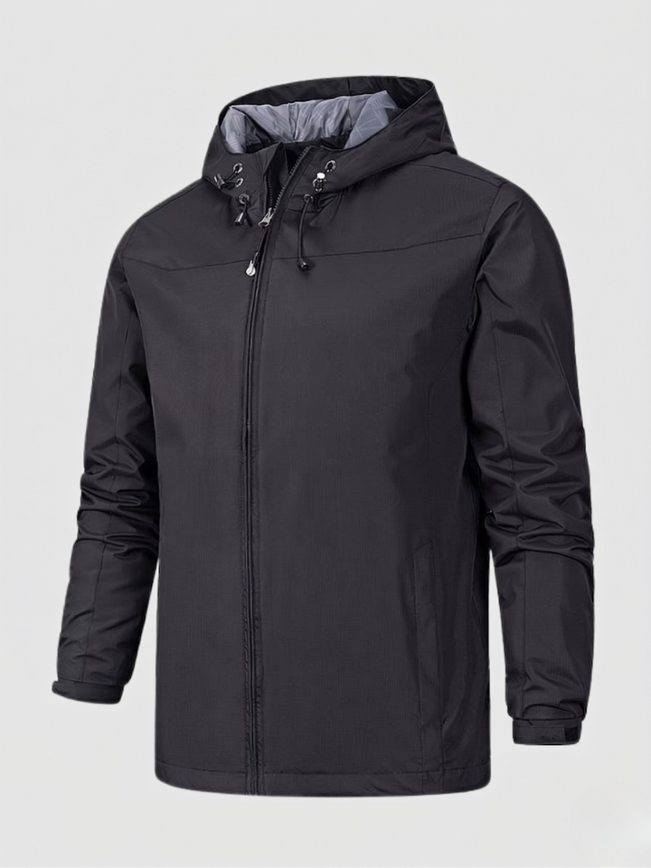 Men's lightweight hooded jacket with full zip, perfect for spring & fall outdoor activities. Versatile casual outerwear.