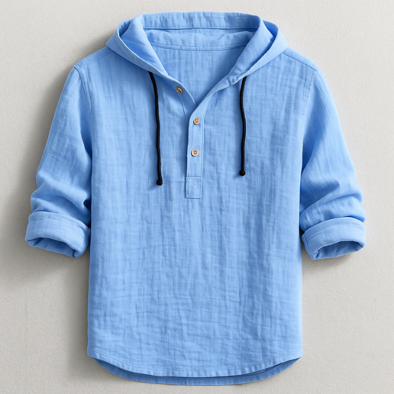 Relaxed fit breathable linen hooded shirt for men.