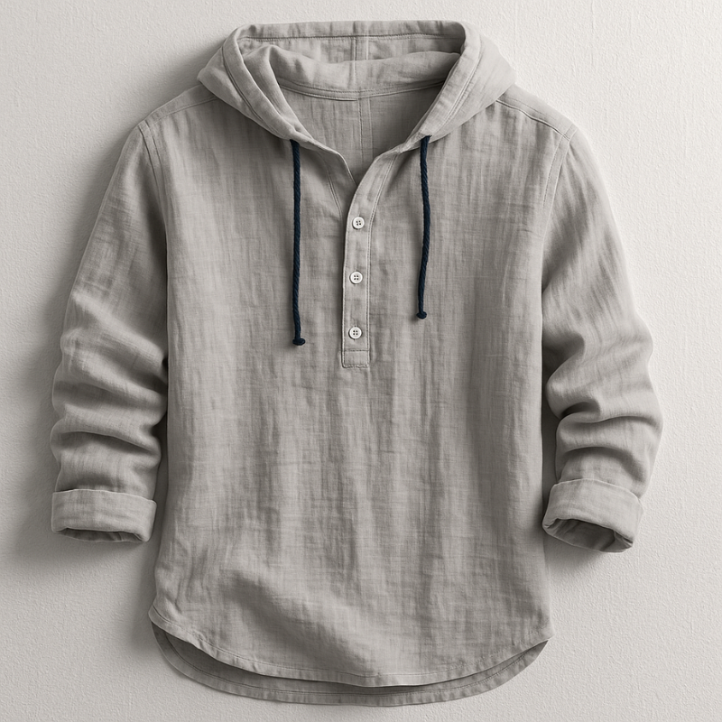 Comfortable men's linen shirt with hood, perfect for summer.